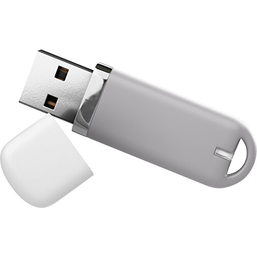 USB-Stick StylishDrive 2.0 , hellgrau / weiß MB , 1 GB , Gummiplastik, Kunststoff MB , 6,20cm x 0,75cm x 2,00cm (Länge x Höhe x Breite), Bild 1