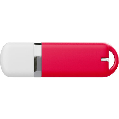 USB-Stick StylishDrive 2.0 , ampelrot / weiß MB , 1 GB , Gummiplastik, Kunststoff MB , 6,20cm x 0,75cm x 2,00cm (Länge x Höhe x Breite), Bild 2