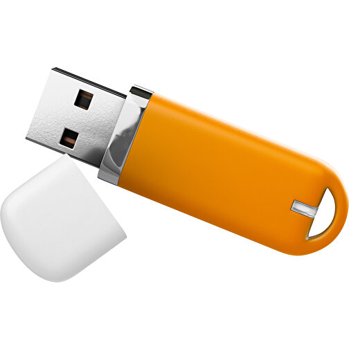 USB-Stick StylishDrive 2.0 , gelborange / weiß MB , 1 GB , Gummiplastik, Kunststoff MB , 6,20cm x 0,75cm x 2,00cm (Länge x Höhe x Breite), Bild 1