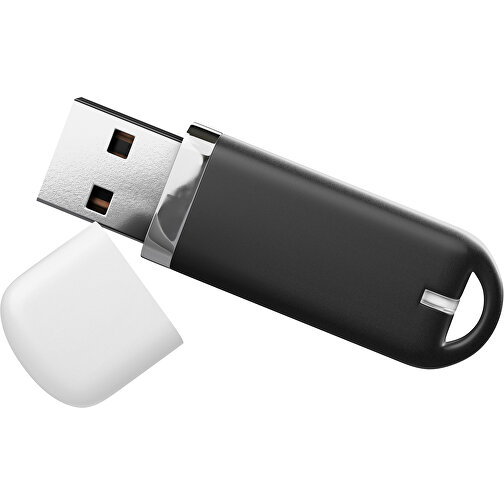USB-Stick StylishDrive 2.0 , schwarz / weiß MB , 1 GB , Gummiplastik, Kunststoff MB , 6,20cm x 0,75cm x 2,00cm (Länge x Höhe x Breite), Bild 1