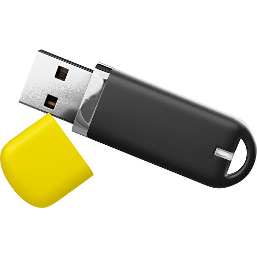 USB-Stick StylishDrive 2.0 , schwarz / gelb MB , 1 GB , Gummiplastik, Kunststoff MB , 6,20cm x 0,75cm x 2,00cm (Länge x Höhe x Breite), Bild 1