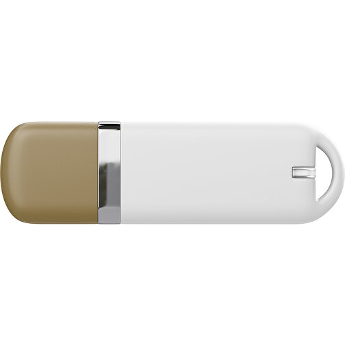 USB-Stick StylishDrive 2.0 , weiß / gold MB , 1 GB , Gummiplastik, Kunststoff MB , 6,20cm x 0,75cm x 2,00cm (Länge x Höhe x Breite), Bild 2