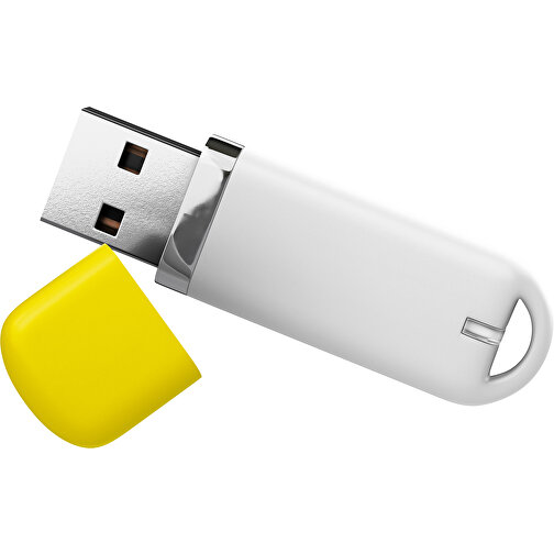 USB-Stick StylishDrive 2.0 , weiß / gelb MB , 1 GB , Gummiplastik, Kunststoff MB , 6,20cm x 0,75cm x 2,00cm (Länge x Höhe x Breite), Bild 1