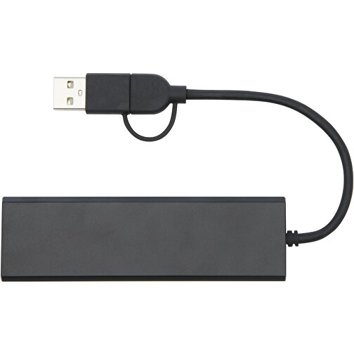 Rise USB 2.0 Hub Aus Recyceltem RCS Aluminium , schwarz, Recycled Aluminium, 10,00cm x 1,20cm x 3,00cm (Länge x Höhe x Breite), Bild 4
