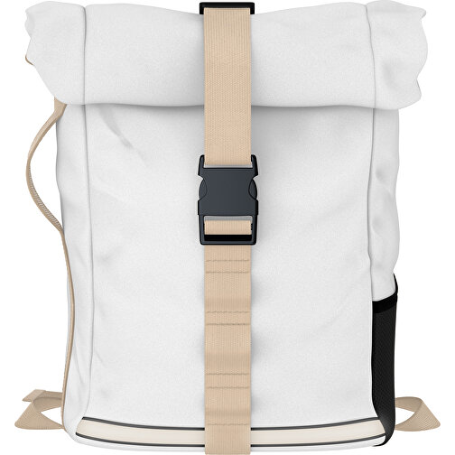 Rolltop Rucksack Comfort , weiss / beige, Sublimation-fabric 200g - Polyester (PU), 29,50cm x 13,00cm x 33,00cm (Länge x Höhe x Breite), Bild 1