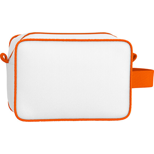 Kosmetiktasche Nova , weiss / orange, Sublimation-fabric 200g - Polyester (PU), 16,00cm x 8,00cm x 23,00cm (Länge x Höhe x Breite), Bild 2