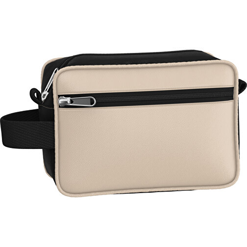 Kosmetiktasche Nova , beige / schwarz, Sublimation-fabric 200g - Polyester (PU), 16,00cm x 8,00cm x 23,00cm (Länge x Höhe x Breite), Bild 1