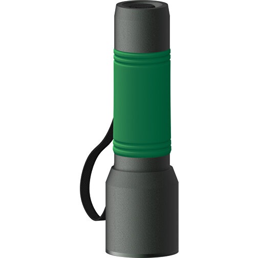 Taschenlampe REEVES-myFLASH 300 , dunkelgrau / grün, recyceltes Aluminium, Silikon, 13,00cm x 2,90cm x 3,60cm (Länge x Höhe x Breite), Bild 1