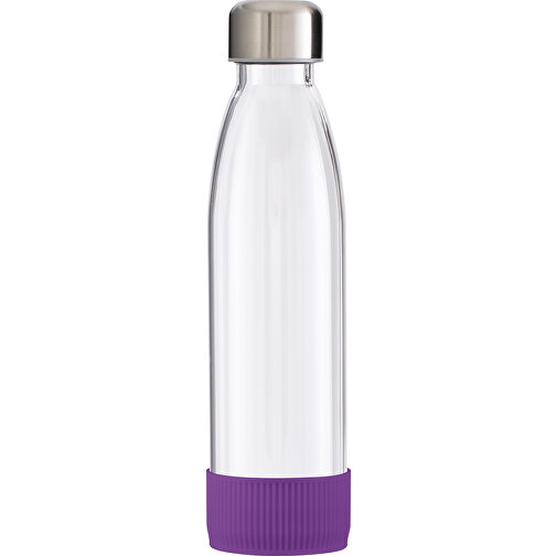 Trinkflasche RETUMBLER-TOULON GLASS , transparent / violett, Glas, Silikon, recycelter Edelstahl, recyceltes Polypropylen, 26,00cm x 6,90cm x 6,90cm (Länge x Höhe x Breite), Bild 1