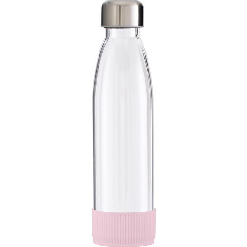 Trinkflasche RETUMBLER-TOULON GLASS , transparent / rosa, Glas, Silikon, recycelter Edelstahl, recyceltes Polypropylen, 26,00cm x 6,90cm x 6,90cm (Länge x Höhe x Breite), Bild 1