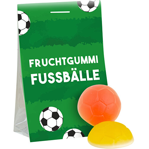 Fruchtgummi Fussball , Folientüte mit Kartonagenreiterr, 3,50cm x 8,60cm x 5,50cm (Länge x Höhe x Breite), Bild 1