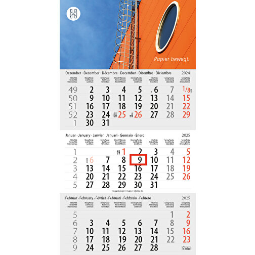3-Monats DIN A3 Kalender 'Trinus B' , weiss, Kopflasche: 290 g/m² Chromokarton, Kalenderblätter: 70 g/m² holzfrei weiss, chlorfrei gebleicht, 42,00cm x 29,60cm (Höhe x Breite), Bild 2