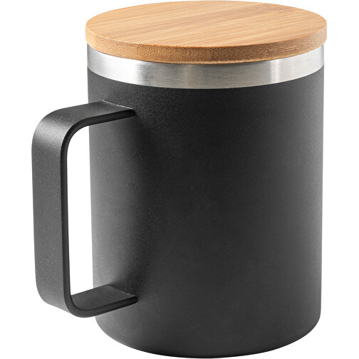 LAUDA. Becher Aus 90% Recyceltem Edelstahl Mit Bambusdeckel , schwarz, Recycelter rostfreier Stahl, Bambus, , Bild 1