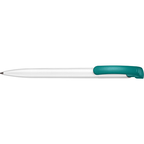 Kugelschreiber CLEAR , Ritter-Pen, weiß/petrol-türkis, ABS-Kunststoff, 14,80cm (Länge), Bild 3