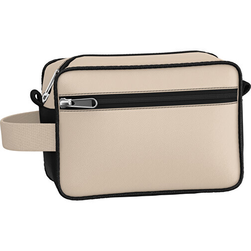 Kosmetiktasche Nova , beige / schwarz, Sublimation-fabric 200g - Polyester (PU), 16,00cm x 8,00cm x 23,00cm (Länge x Höhe x Breite), Bild 1