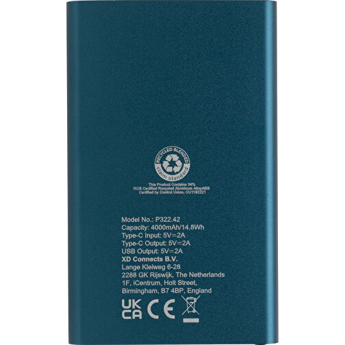 4.000mAh Type-C Powerbank Aus RCS Recyeltem ABS & Aluminium , blau, Recycelte Aluminiumlegierung, 11,00cm x 1,00cm (Länge x Höhe), Bild 5