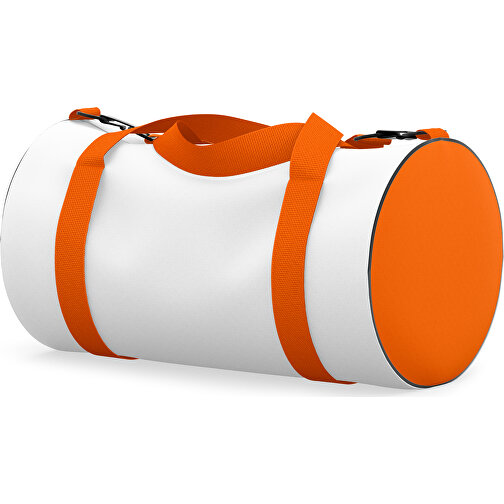 Sporttasche Modernfit , weiß / orange, Sublimation Poliester 300g, 27,00cm x 27,00cm x 50,00cm (Länge x Höhe x Breite), Bild 1