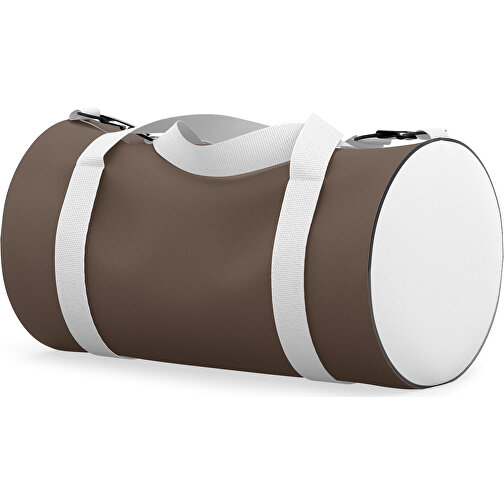 Sporttasche Modernfit , espressobraun / weiß, Sublimation Poliester 300g, 27,00cm x 27,00cm x 50,00cm (Länge x Höhe x Breite), Bild 1