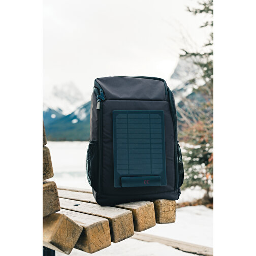 Pedro AWARE™ RPET Deluxe Rucksack Mit 5W Solar Panel , schwarz, PET - recycelt, 30,00cm x 48,00cm (Länge x Höhe), Bild 14