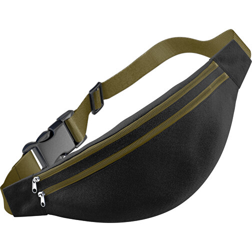 Stylische Gürteltasche Fanny , schwarz / tannengrün, Sublimation-fabric 200g - Polyester (PU), 13,00cm x 33,00cm (Höhe x Breite), Bild 1