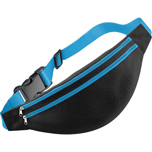 Stylische Gürteltasche Fanny , schwarz / hellblau, Sublimation-fabric 200g - Polyester (PU), 13,00cm x 33,00cm (Höhe x Breite), Bild 1