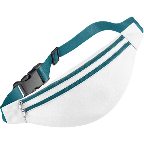 Stylische Gürteltasche Fanny , weiss / atlantikblau, Sublimation-fabric 200g - Polyester (PU), 13,00cm x 33,00cm (Höhe x Breite), Bild 1