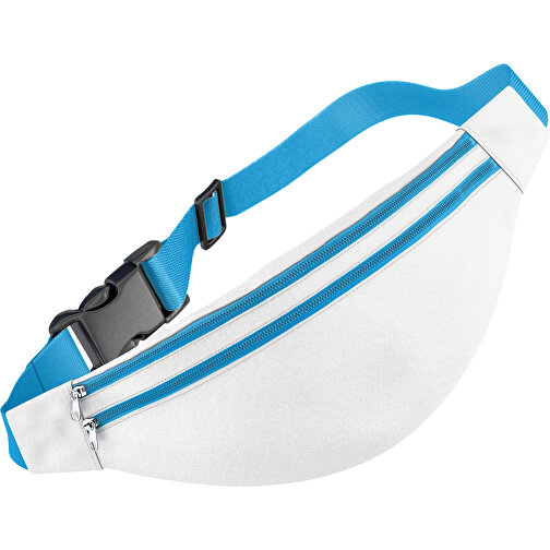 Stylische Gürteltasche Fanny , weiss / hellblau, Sublimation-fabric 200g - Polyester (PU), 13,00cm x 33,00cm (Höhe x Breite), Bild 1