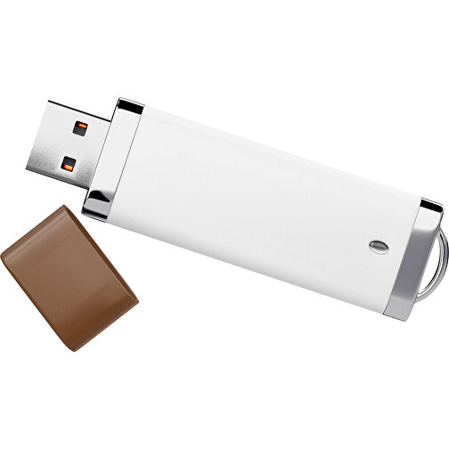 PromoPerfect USB-STICK 2.0 PLASTIK , weiß / dunkelbraun MB , 8 GB , Gummiplastik, Kunststoff MB , 7,00cm x 0,70cm x 2,00cm (Länge x Höhe x Breite), Bild 1