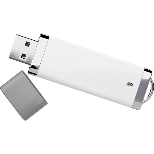 PromoPerfect USB-STICK 2.0 PLASTIK , weiß / grau MB , 8 GB , Gummiplastik, Kunststoff MB , 7,00cm x 0,70cm x 2,00cm (Länge x Höhe x Breite), Bild 1