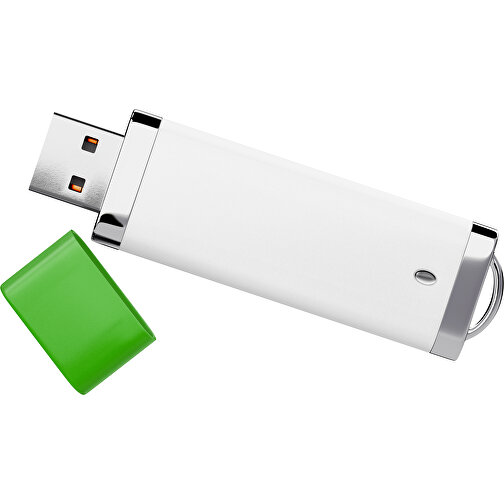 PromoPerfect USB-STICK 2.0 PLASTIK , weiß / grasgrün MB , 8 GB , Gummiplastik, Kunststoff MB , 7,00cm x 0,70cm x 2,00cm (Länge x Höhe x Breite), Bild 1