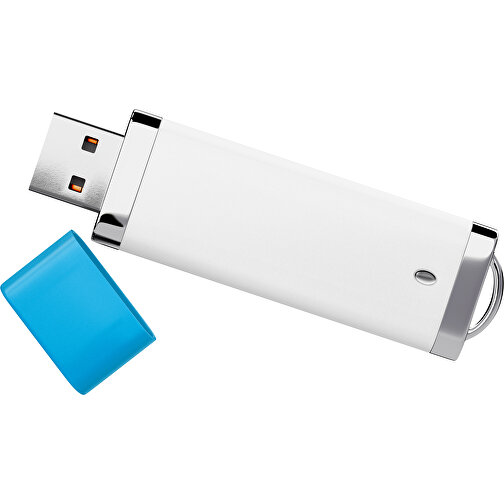 PromoPerfect USB-STICK 2.0 PLASTIK , weiß / himmelblau MB , 8 GB , Gummiplastik, Kunststoff MB , 7,00cm x 0,70cm x 2,00cm (Länge x Höhe x Breite), Bild 1