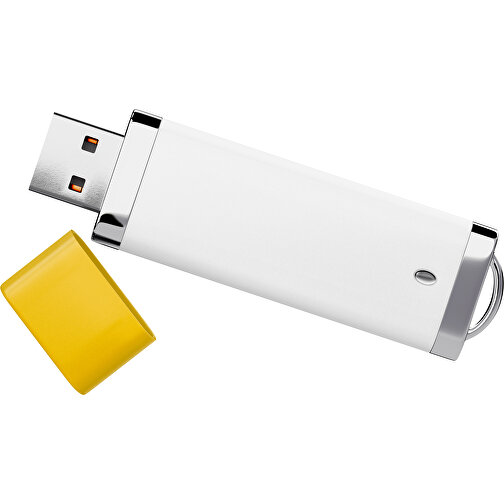 PromoPerfect USB-STICK 2.0 PLASTIK , weiß / sonnengelb MB , 8 GB , Gummiplastik, Kunststoff MB , 7,00cm x 0,70cm x 2,00cm (Länge x Höhe x Breite), Bild 1