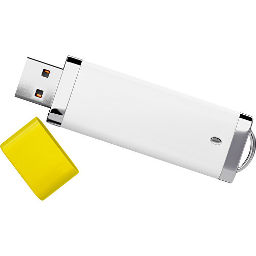 PromoPerfect USB-STICK 2.0 PLASTIK , weiß / gelb MB , 8 GB , Gummiplastik, Kunststoff MB , 7,00cm x 0,70cm x 2,00cm (Länge x Höhe x Breite), Bild 1