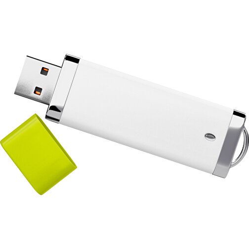 PromoPerfect USB-STICK 2.0 PLASTIK , weiß / hellgrün MB , 65 GB , Gummiplastik, Kunststoff MB , 7,00cm x 0,70cm x 2,00cm (Länge x Höhe x Breite), Bild 1