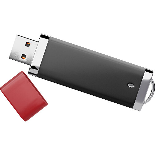 PromoPerfect USB-STICK 2.0 PLASTIK , schwarz / weinrot MB , 4 GB , Gummiplastik, Kunststoff MB , 7,00cm x 0,70cm x 2,00cm (Länge x Höhe x Breite), Bild 1