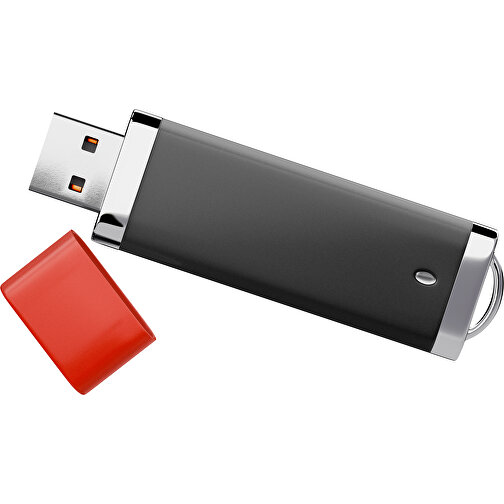 PromoPerfect USB-STICK 2.0 PLASTIK , schwarz / rot MB , 4 GB , Gummiplastik, Kunststoff MB , 7,00cm x 0,70cm x 2,00cm (Länge x Höhe x Breite), Bild 1