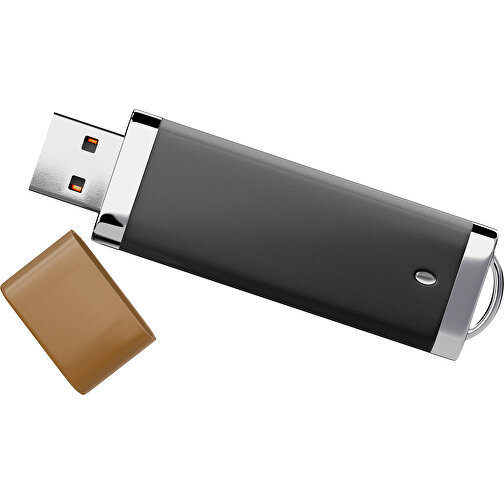 PromoPerfect USB-STICK 2.0 PLASTIK , schwarz / erdbraun MB , 4 GB , Gummiplastik, Kunststoff MB , 7,00cm x 0,70cm x 2,00cm (Länge x Höhe x Breite), Bild 1