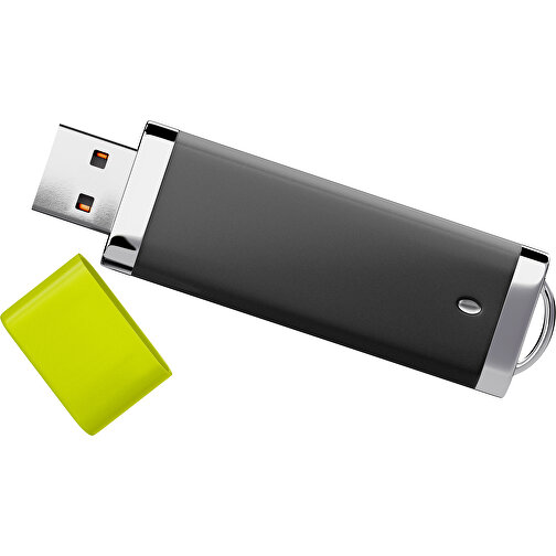 PromoPerfect USB-STICK 2.0 PLASTIK , schwarz / hellgrün MB , 4 GB , Gummiplastik, Kunststoff MB , 7,00cm x 0,70cm x 2,00cm (Länge x Höhe x Breite), Bild 1