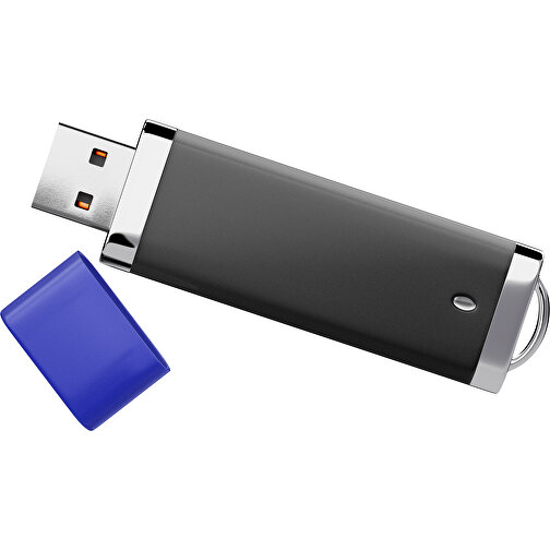 PromoPerfect USB-STICK 2.0 PLASTIK , schwarz / blau MB , 4 GB , Gummiplastik, Kunststoff MB , 7,00cm x 0,70cm x 2,00cm (Länge x Höhe x Breite), Bild 1