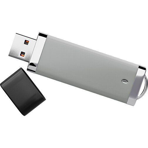 PromoPerfect USB-STICK 2.0 PLASTIK , grau / schwarz MB , 4 GB , Gummiplastik, Kunststoff MB , 7,00cm x 0,70cm x 2,00cm (Länge x Höhe x Breite), Bild 1