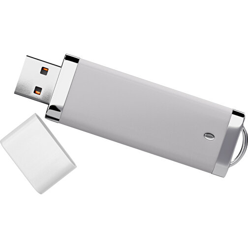 PromoPerfect USB-STICK 2.0 PLASTIK , hellgrau / weiß MB , 32 GB , Gummiplastik, Kunststoff MB , 7,00cm x 0,70cm x 2,00cm (Länge x Höhe x Breite), Bild 1