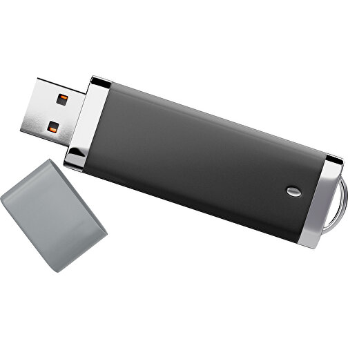 PromoPerfect USB-STICK 2.0 PLASTIK , schwarz / silber MB , 32 GB , Gummiplastik, Kunststoff MB , 7,00cm x 0,70cm x 2,00cm (Länge x Höhe x Breite), Bild 1