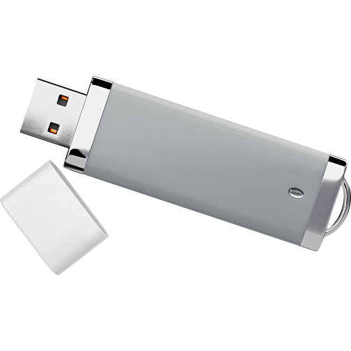 PromoPerfect USB-STICK 2.0 PLASTIK , silber / weiß MB , 32 GB , Gummiplastik, Kunststoff MB , 7,00cm x 0,70cm x 2,00cm (Länge x Höhe x Breite), Bild 1