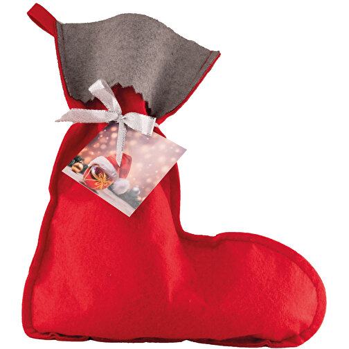 Süßer Nikolausstiefel Mit Weihnachtsmann , Lindt, rot, Filz, Schokolade, Walnüsse, Folie, Stoff, Papier, 23,00cm x 27,00cm x 6,00cm (Länge x Höhe x Breite), Bild 2