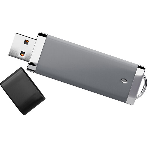 PromoPerfect USB-STICK 2.0 PLASTIK , dunkelgrau / schwarz MB , 2 GB , Gummiplastik, Kunststoff MB , 7,00cm x 0,70cm x 2,00cm (Länge x Höhe x Breite), Bild 1