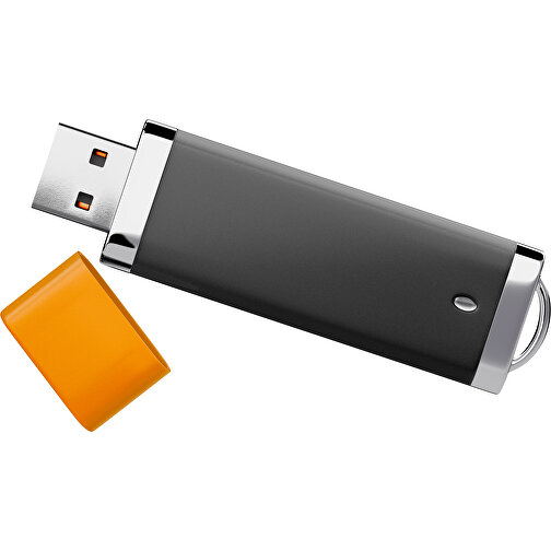 PromoPerfect USB-STICK 2.0 PLASTIK , schwarz / gelborange MB , 2 GB , Gummiplastik, Kunststoff MB , 7,00cm x 0,70cm x 2,00cm (Länge x Höhe x Breite), Bild 1