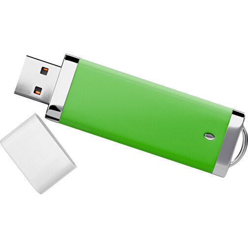 PromoPerfect USB-STICK 2.0 PLASTIK , grasgrün / weiß MB , 2 GB , Gummiplastik, Kunststoff MB , 7,00cm x 0,70cm x 2,00cm (Länge x Höhe x Breite), Bild 1