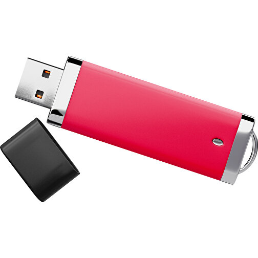 PromoPerfect USB-STICK 2.0 PLASTIK , ampelrot / schwarz MB , 2 GB , Gummiplastik, Kunststoff MB , 7,00cm x 0,70cm x 2,00cm (Länge x Höhe x Breite), Bild 1