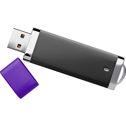 PromoPerfect USB-STICK 2.0 PLASTIK , schwarz / violet MB , 1 GB , Gummiplastik, Kunststoff MB , 7,00cm x 0,70cm x 2,00cm (Länge x Höhe x Breite), Bild 1