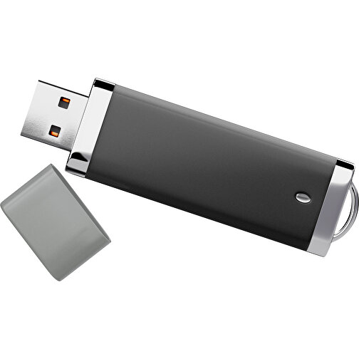 PromoPerfect USB-STICK 2.0 PLASTIK , schwarz / grau MB , 1 GB , Gummiplastik, Kunststoff MB , 7,00cm x 0,70cm x 2,00cm (Länge x Höhe x Breite), Bild 1